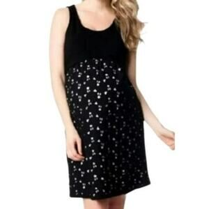 Motherhood Maternity Scoop Neck Sleeveless Eyelet Dress Black Pink Xlarge